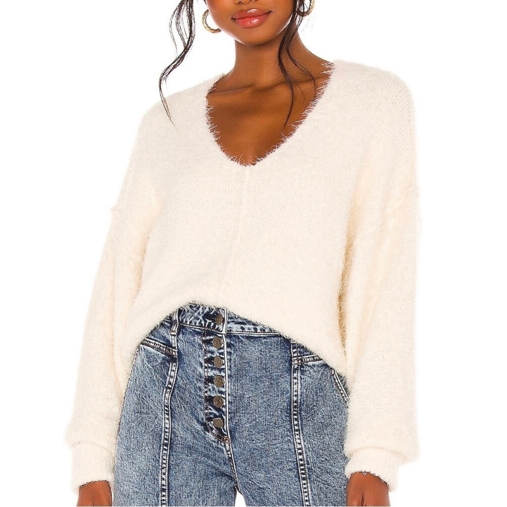 NEW Free People Icing Oversized V-neck Sweater in Cream XS